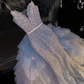 Light blue sequined halter-neck fitted long ball gown/bridal dress R8806