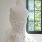 Off-white strapless floral appliqué fitted waist puff skirt long ball gown/bridal dress R8465