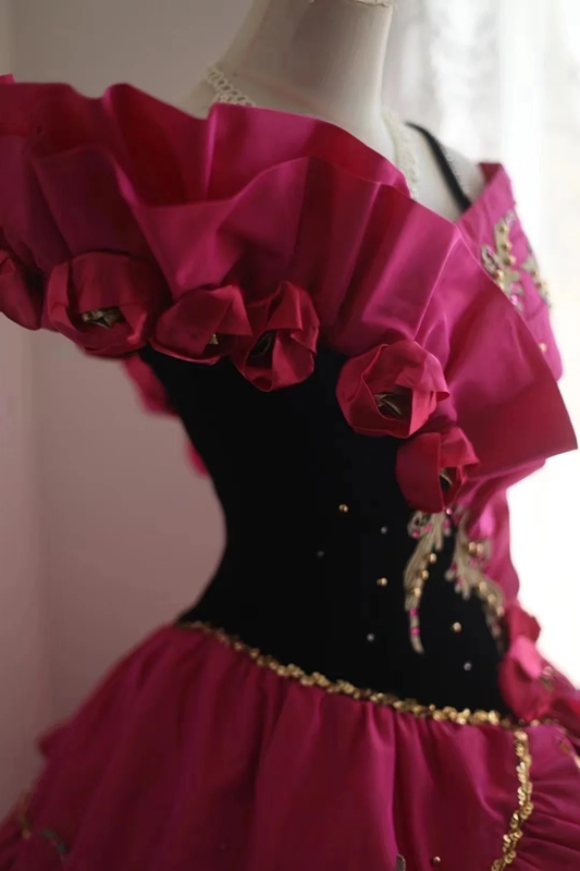 Barbie pink fitted bob with a full skirt, long ball gown, bridal dress R6819