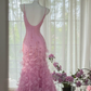 Light pink halter-neck fitted waist bodycon sexy long ball gown R7654