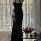 Black one-shoulder halter-neck fitted waist bodycon sexy long ball gown R7735