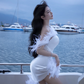 White Strapless Feather-Embellished Waist-Cinched Fitted Bodycon Prom Dress R7099