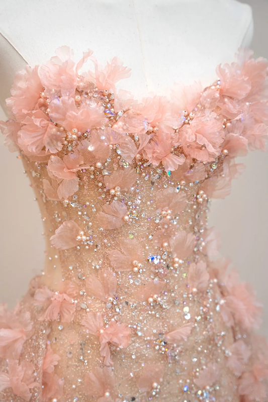 Light pink strapless fitted long ball gown, bridal dress R8896