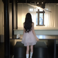 Pink tube top waist slim irregular tulle skirt homecoming dress R5087
