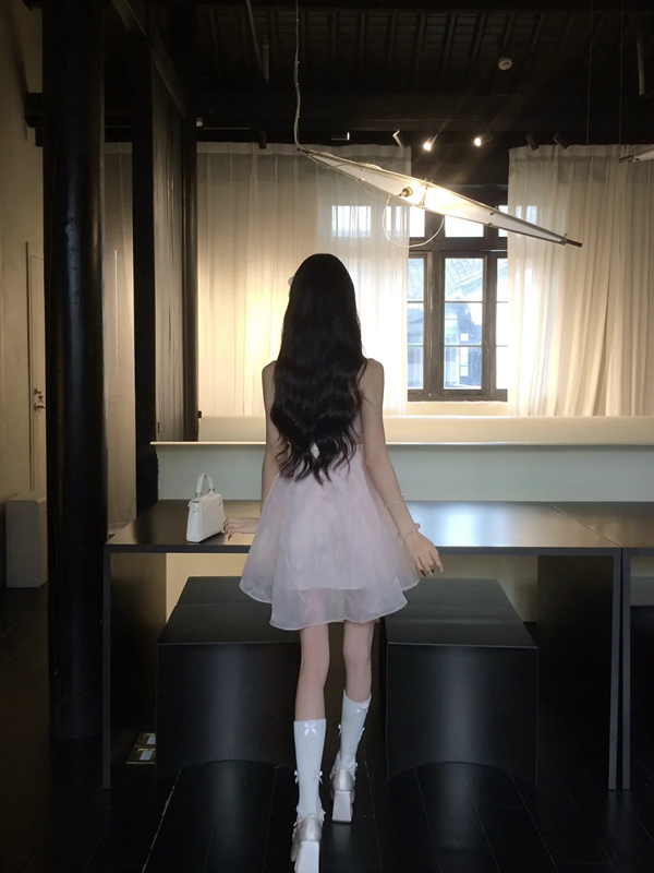 Pink tube top waist slim irregular tulle skirt homecoming dress R5087