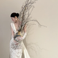 White sleeveless V-neck lace waist slim fishtail sexy long dress bridal gown R6061