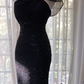 Black one-shoulder halter-neck fitted waist bodycon sexy long ball gown R7735