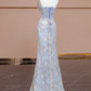 Light blue strapless, fitted, bodycon, sexy long rhinestone ball gown R8290