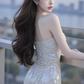 Silver strapless rhinestone-embellished fitted bodycon sexy ball gown R7539