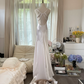 White halter-neck fitted backless sexy long ball gown R7766