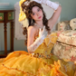 Yellow retro strapless waist-cinching elegant ball gown/bridal dress R7252