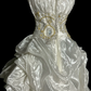 White strapless fitted waist slim-fitting ball gown with retro floral pattern R8109