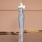 Silver sequined sleeveless fitted long ball gown R8405
