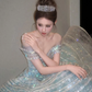 Light blue off-the-shoulder fitted bodice ball gown/bridal dress R8652