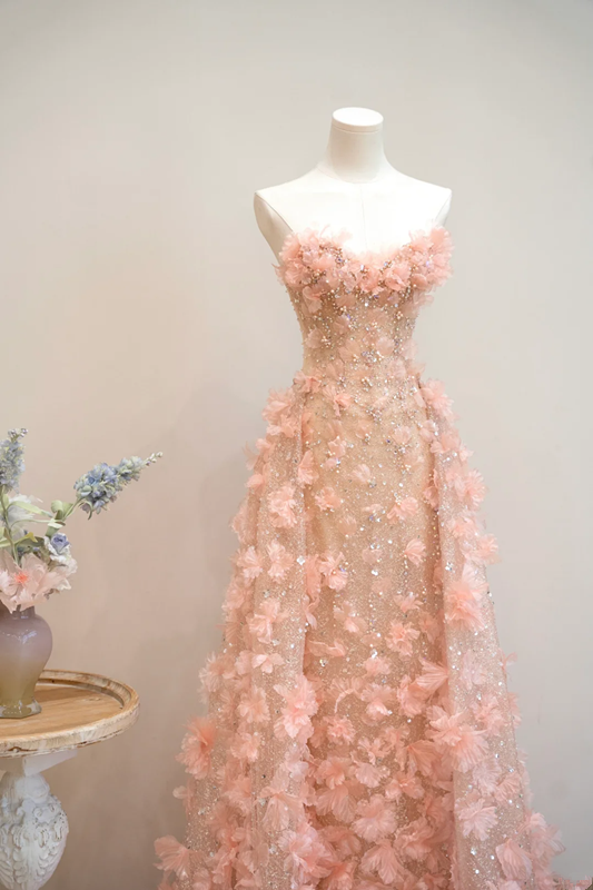 Light pink strapless fitted long ball gown, bridal dress R8896