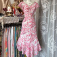 Pink floral print fitted long sexy ball gown R7886