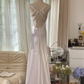 White halter-neck fitted backless sexy long ball gown R7766