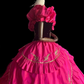 Barbie pink fitted bob with a full skirt, long ball gown, bridal dress R6819