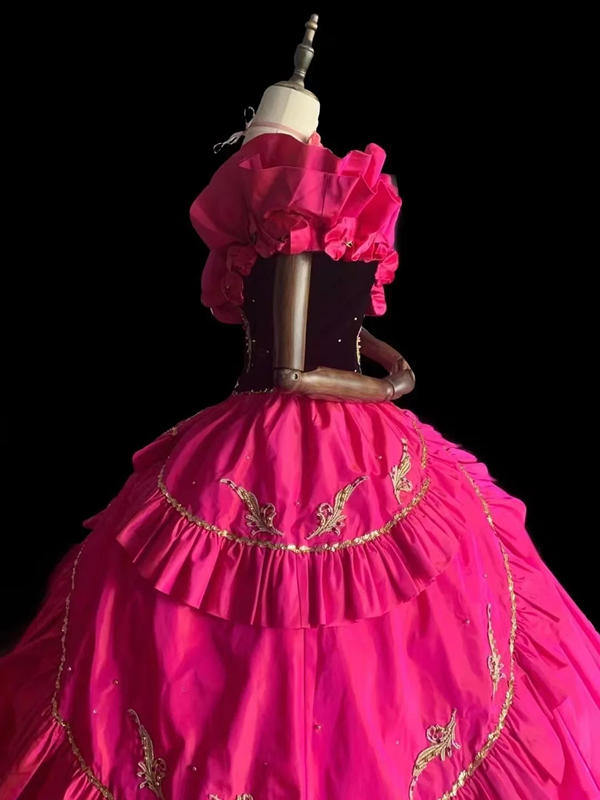 Barbie pink fitted bob with a full skirt, long ball gown, bridal dress R6819