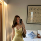 Yellow suspender waist slim A-line short skirt homecoming dress R5469