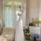 White halter-neck fitted backless sexy long ball gown R7766
