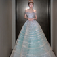 Light blue off-the-shoulder fitted bodice ball gown/bridal dress R8652