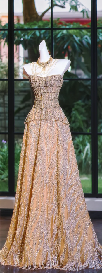 Orange Strapless Waist Slim Diamond Maxi Bridal Dress R5707