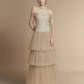 Beige one-shoulder slim waist sexy A-line cake long skirt homecoming dress R4846