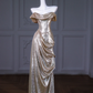 Champagne shiny slim waist sexy long dress bridal gown R5824