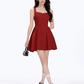 Red suspender waist slim A-line short skirt homecoming dress R5230