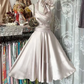 Light champagne halter neck fitted waist full skirt ball gown R7499