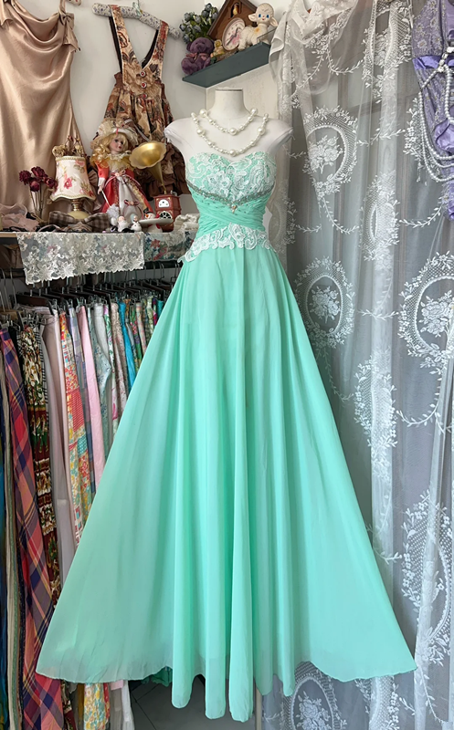 Light green tube top slim waist A-line temperament long skirt ball gown R6181