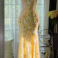 Yellow sequined strapless fitted waist long ball gown R6540