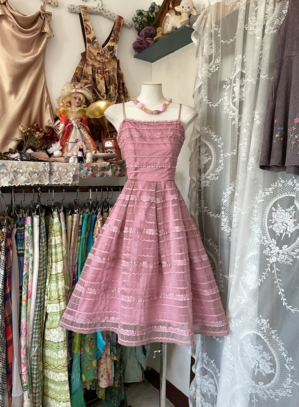 Pink halter-neck A-line mini ball gown R6340