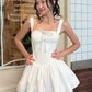 White suspenders waist slim A-line cute mini skirt homecoming dress R4806