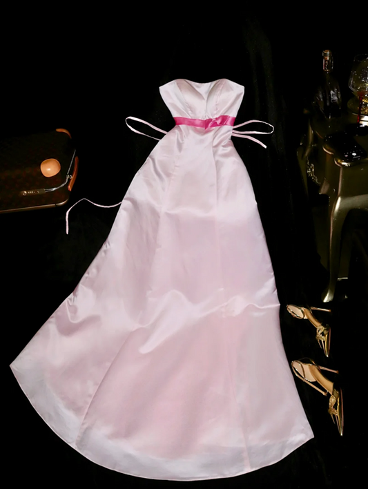 Light pink strapless fitted long ball gown R6979