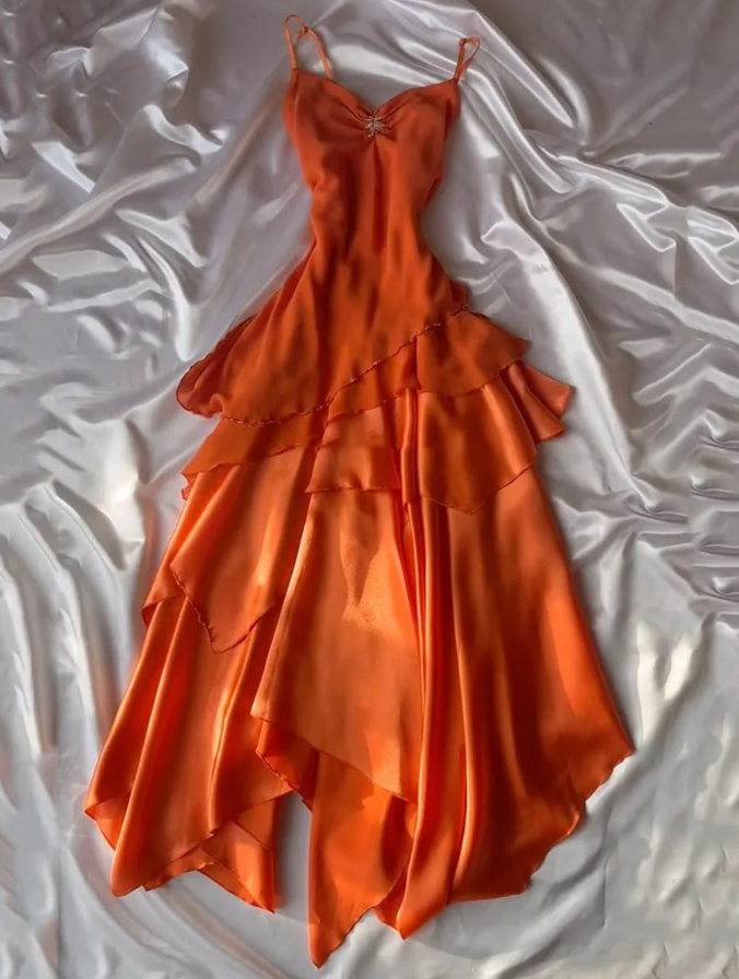 Vibrant Chiffon Flowy Tiered Prom Gown Orange Women's Corset Maxi Evening Dress Casual Dress RS2927