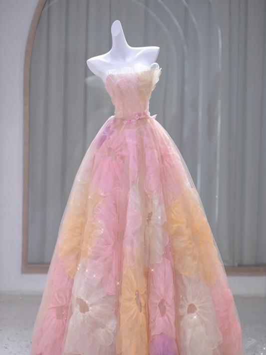 Pink tube top waist slim fit A-line dress ball gown bridal gown R5862