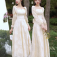 White long-sleeved slim-waist A-line ball gown, bridesmaid dress R5981
