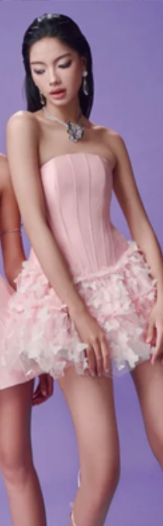 Pink tube top slim waist puffy skirt short skirt homecoming dress R4640