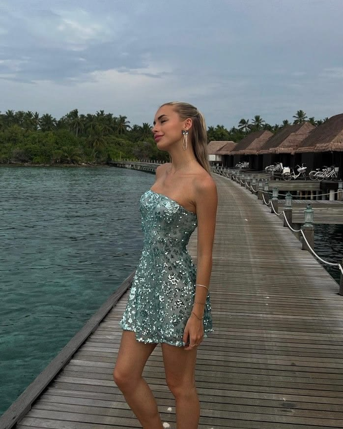 Sequins Sparkly Women's Homecoming Dress Mint Green Corset Short Prom Dress Party Dress RS2473