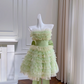 Light green tube top waist cake skirt homecoming dress R5190