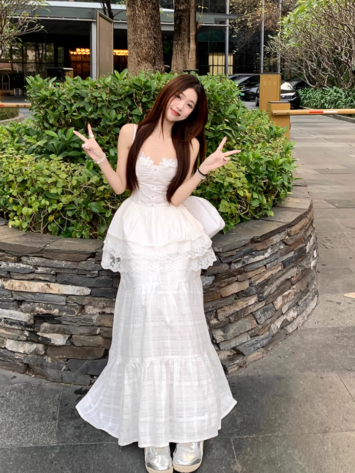 Fairy temperament unique beautiful white sling dress skirt two-piece suit R1730