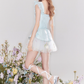 Satin-feeling temperament waist slim fit small flying sleeve puffy little dress R4538