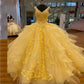 Yellow Ball Gown Prom Dresses Lace Evening Formal Party Prom Dress     S1079