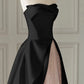 Black Strapless High-Slit Evening Gown        S7061