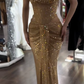 Sexy Gold Mermaid Long Evening Dresses Beaded Prom Gown     S6953