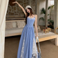 Fairy pure waist skirt suspenders plaid long skirt lace holiday style dress R1753