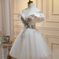 Charming White Homecoming Dress , Embroidery Bow Decor Corset Mini Evening Dress RS1446