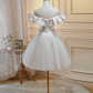 Charming White Homecoming Dress , Embroidery Bow Decor Corset Mini Evening Dress RS1446